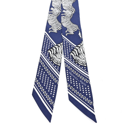 Hermes Silk Les Zebres Twilly Gris Marine Black White 2 of 3
