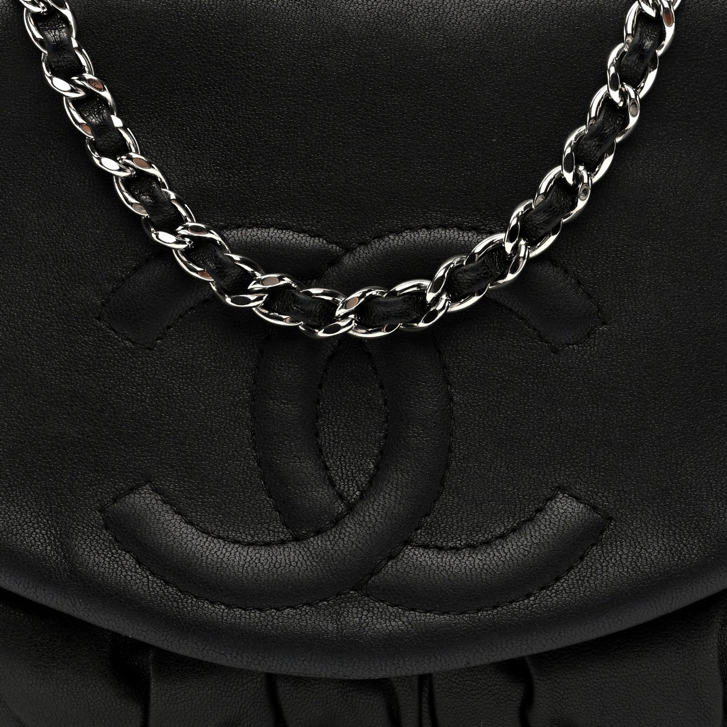 Lambskin Quilted Half Moon Wallet On Chain WOC Dark Grey
