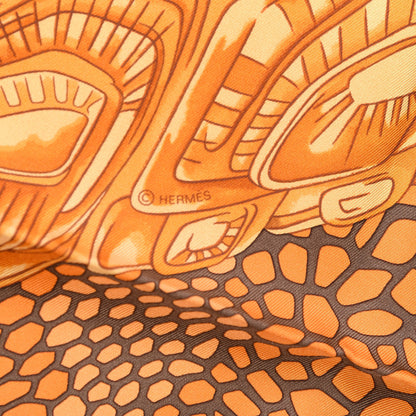Hermes Silk De Madras A Zakynthos Scarf 90 Potiron Marron Beige Dore 4 of 6