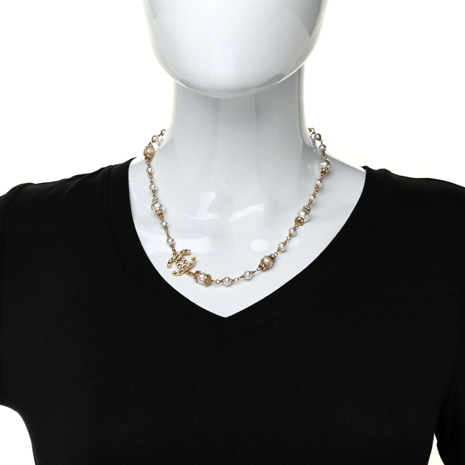 Chanel Pearl Crystal Textured CC Short Necklace Gold 2 of 5