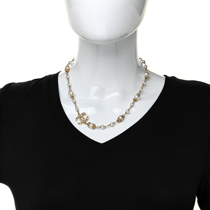 Chanel Pearl Crystal Textured CC Short Necklace Gold 2 of 5