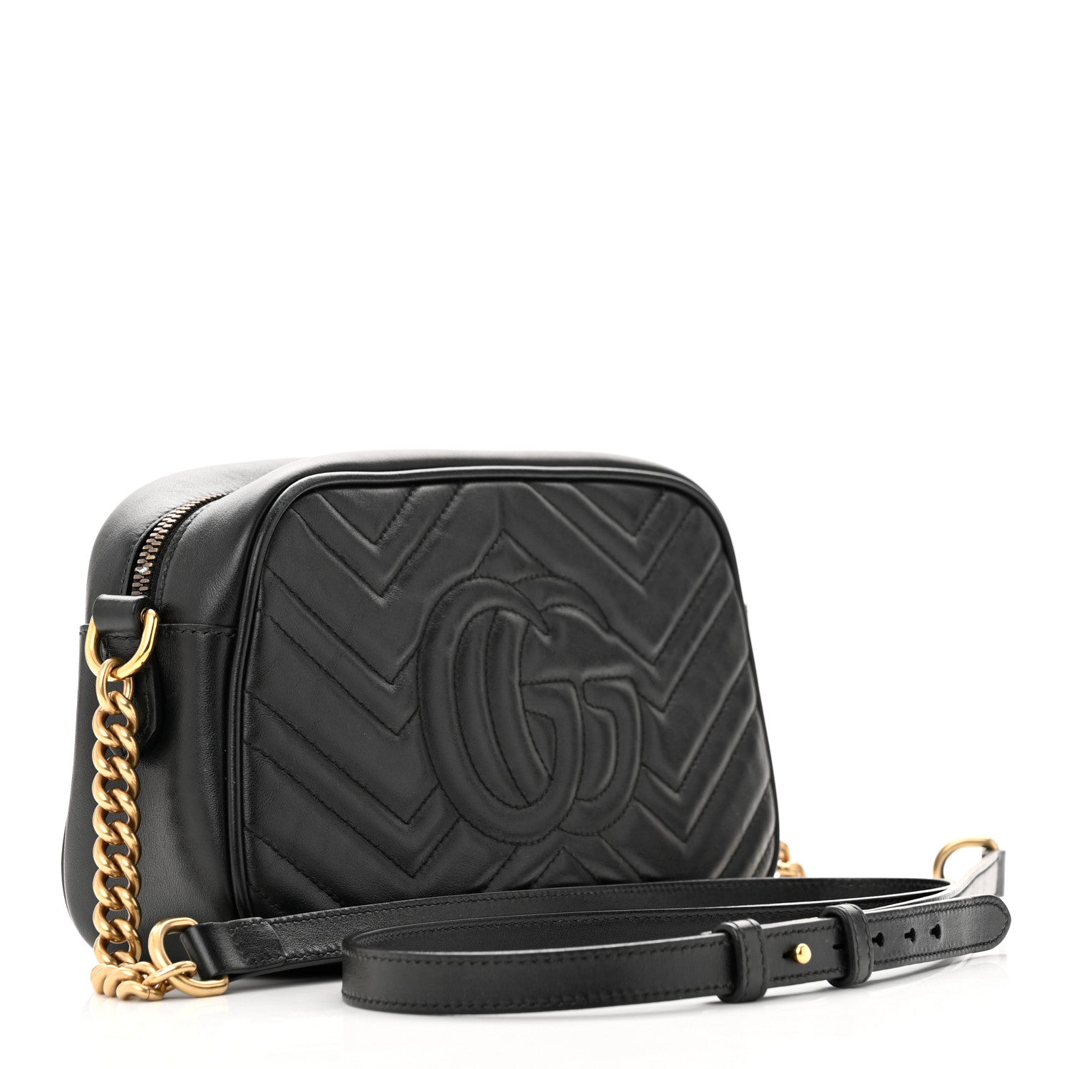 Gucci Calfskin Matelasse Small GG Marmont Chain Shoulder Bag Black 3 of 17