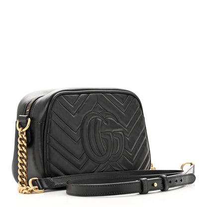 Gucci Calfskin Matelasse Small GG Marmont Chain Shoulder Bag Black 3 of 17