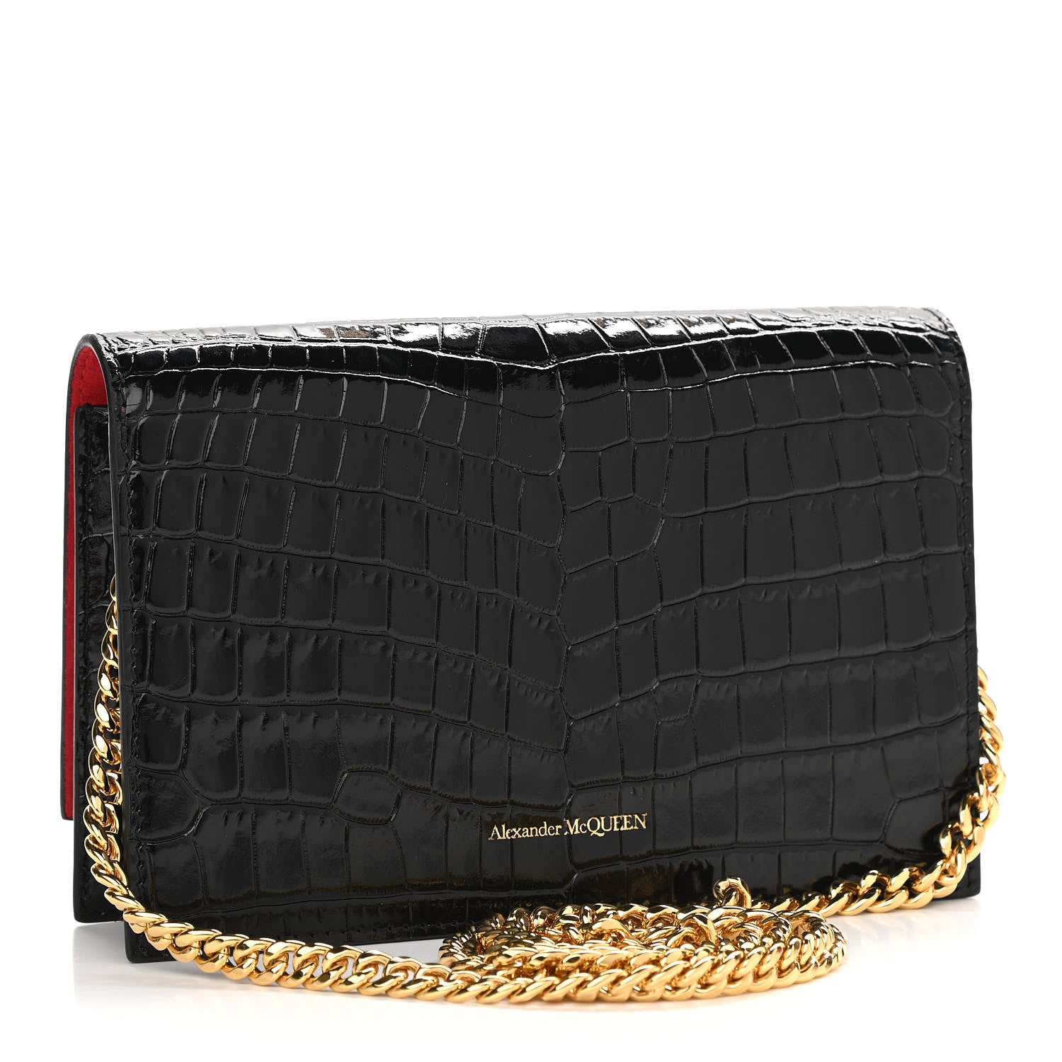 Alexander McQueen Calfskin Crocodile Embossed Skull Mini Shoulder Bag Black 3 of 10