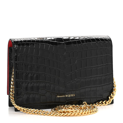 Alexander McQueen Calfskin Crocodile Embossed Skull Mini Shoulder Bag Black 3 of 10