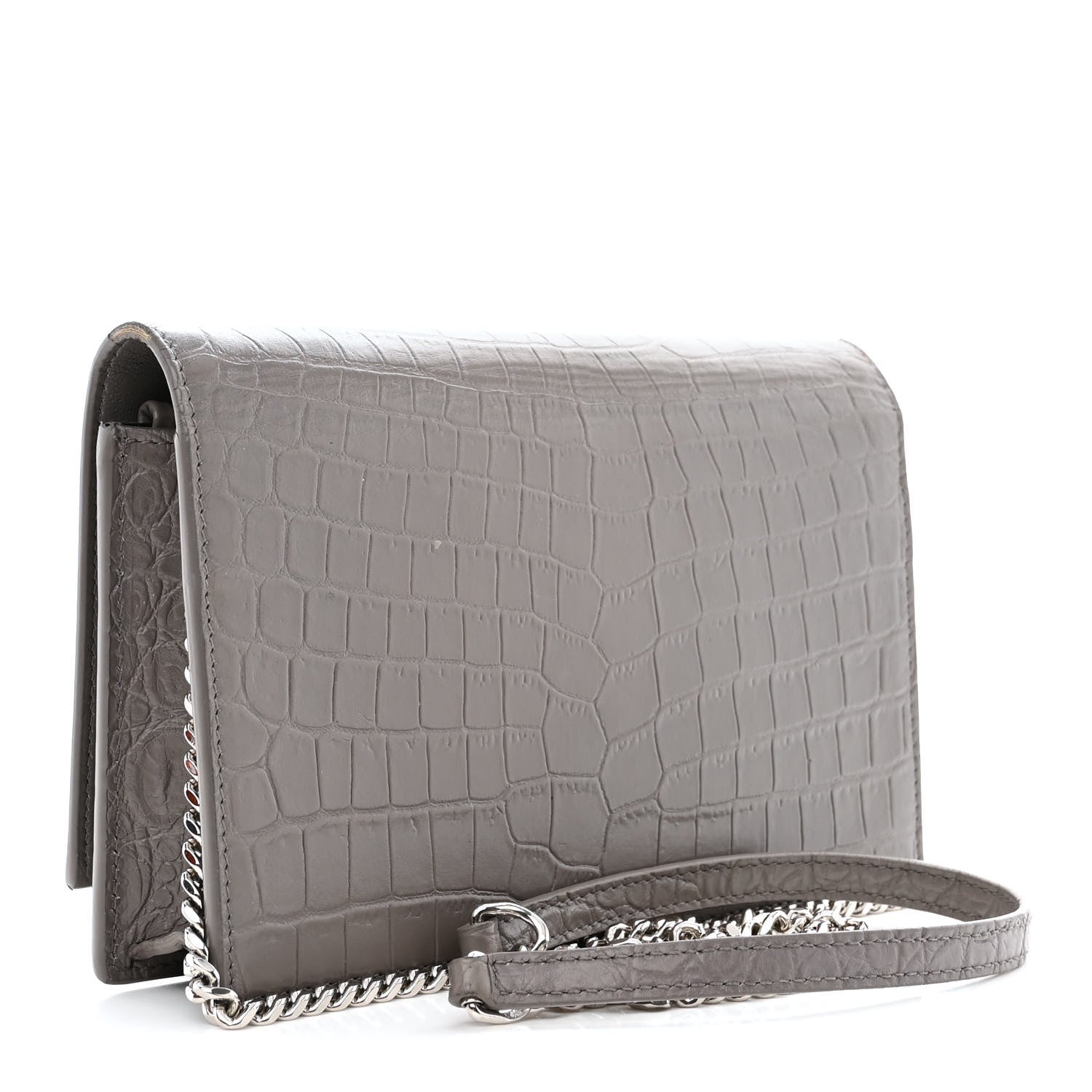 Saint Laurent Calfskin Crocodile Embossed Kate Monogram Tassel Chain Wallet Fog 3 of 12