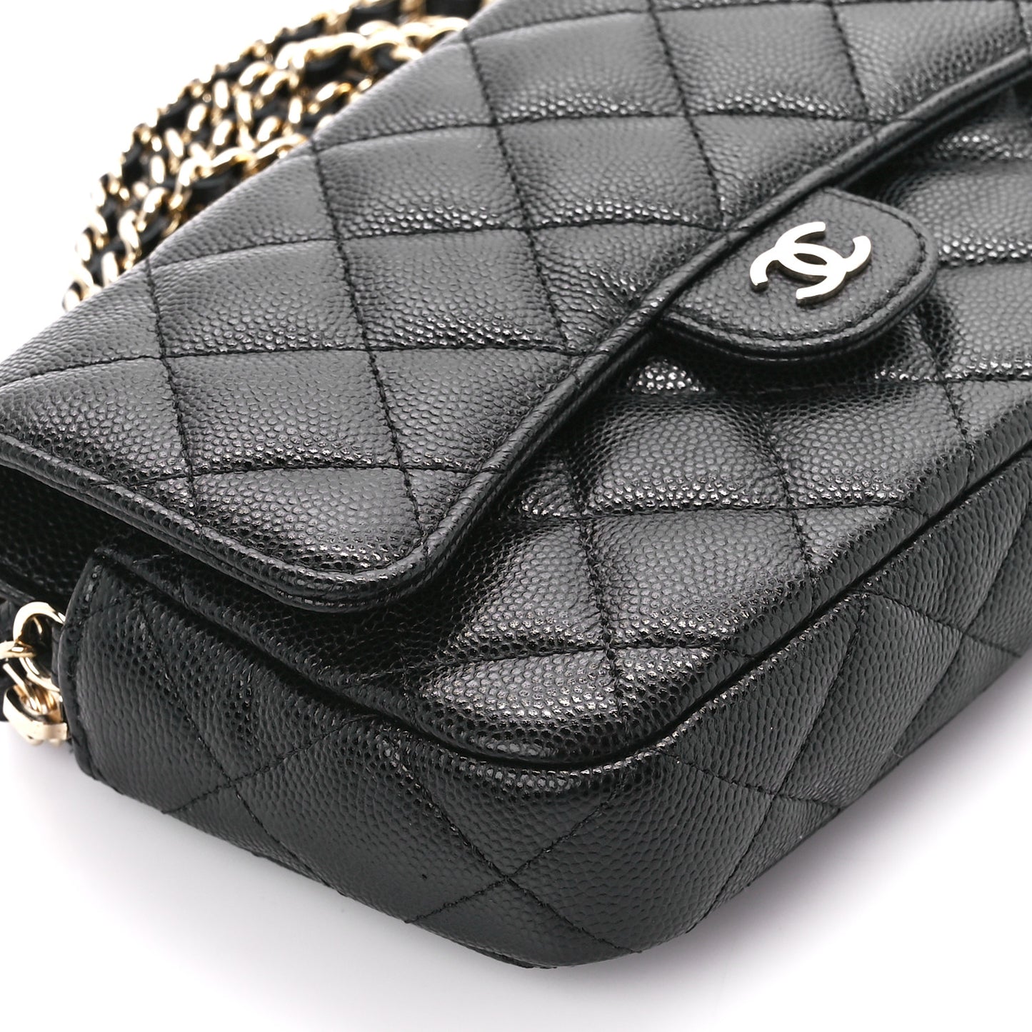 Caviar Quilted Flap Phone Holder With Chain Black