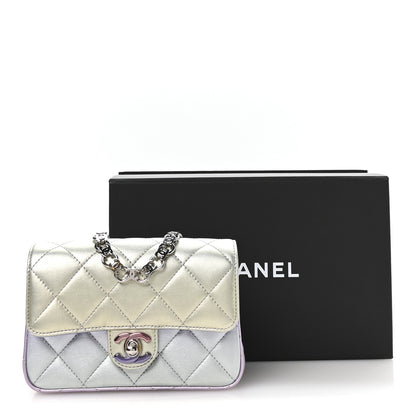 Chanel Gradient Metallic Calfskin Quilted Clutch Silver Blue Yellow Purple 8 of 8