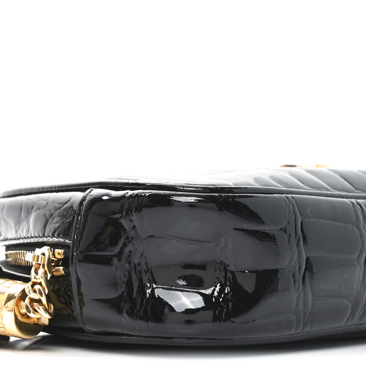 Patent Calfskin Crocodile Embossed Monogram Mini Lou Camera Bag Black