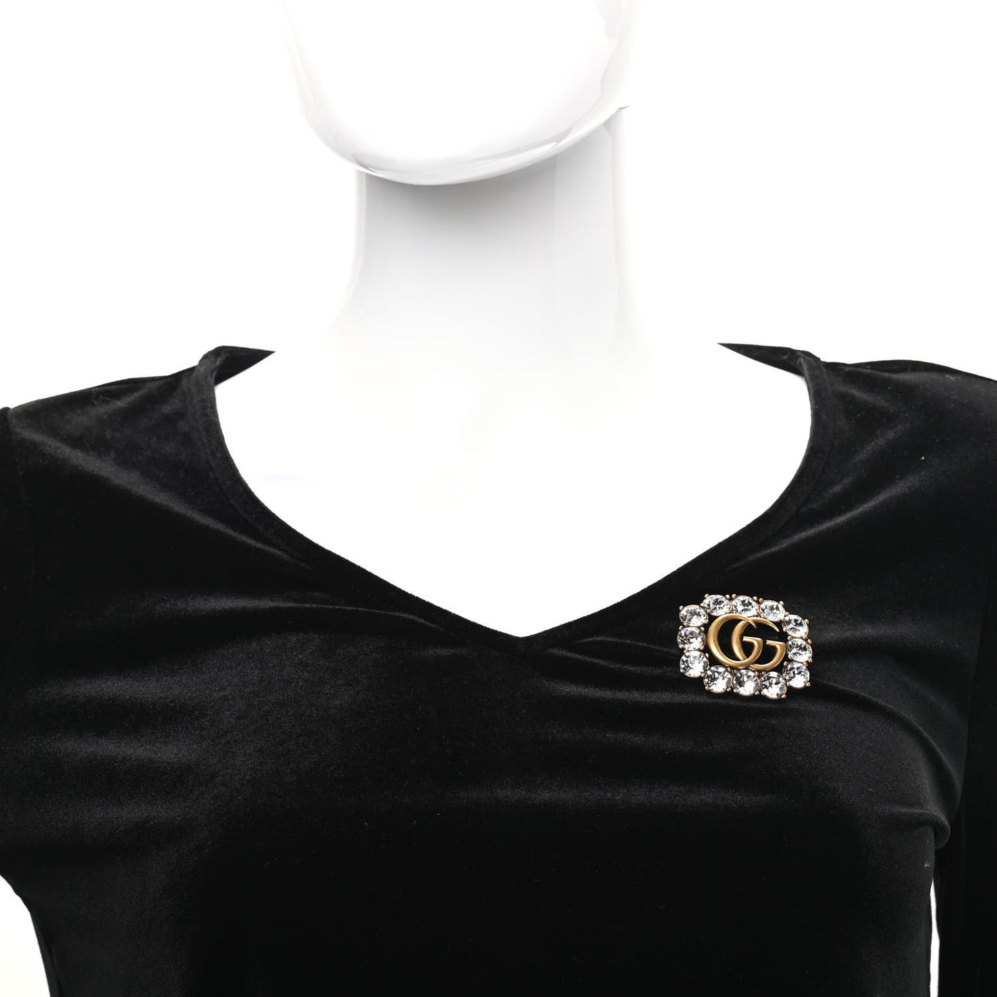 Metal Crystal Double G Brooch Aged Gold