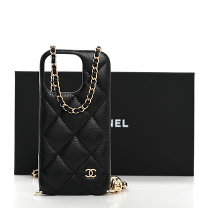 Chanel Caviar Quilted Pearl Crush iPhone 16 Pro Case With Chain Black 7 of 7