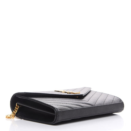 Saint Laurent Grain De Poudre Matelasse Chevron Monogram Chain Wallet Black 4 of 8