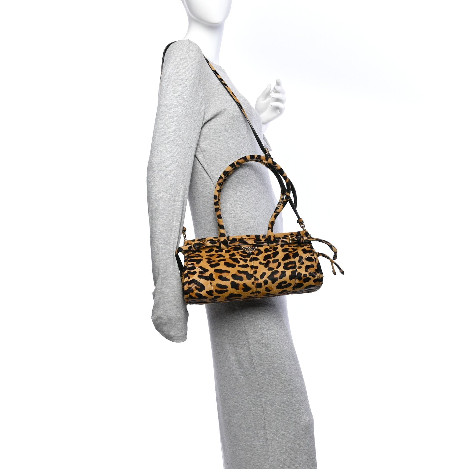 Prada Pony Hair Leopard Print Triangle Medium Bonnie Shoulder Bag Honey 2 of 11
