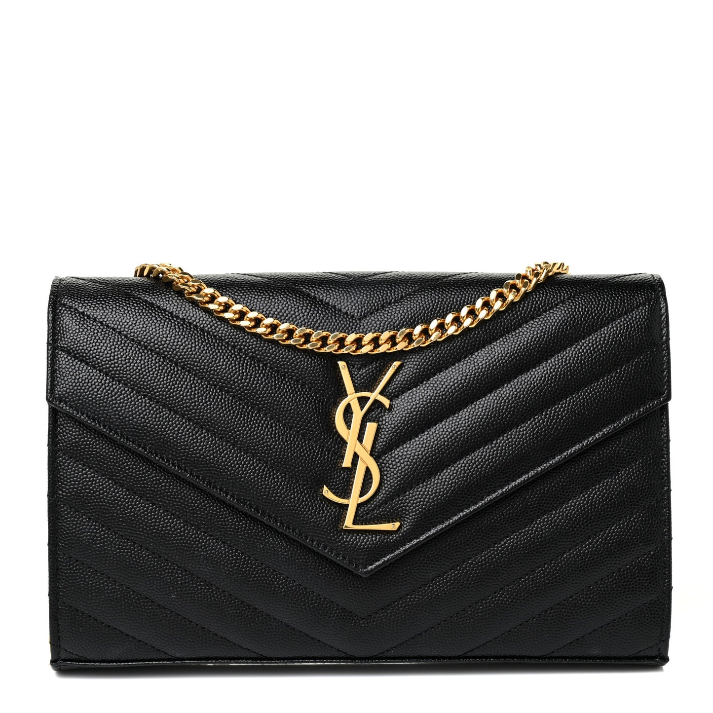 Grain De Poudre Matelasse Chevron Monogram Chain Wallet Black