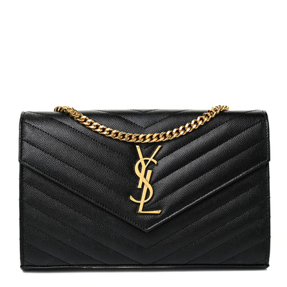 Saint Laurent Grain De Poudre Matelasse Chevron Monogram Chain Wallet Black 1 of 19