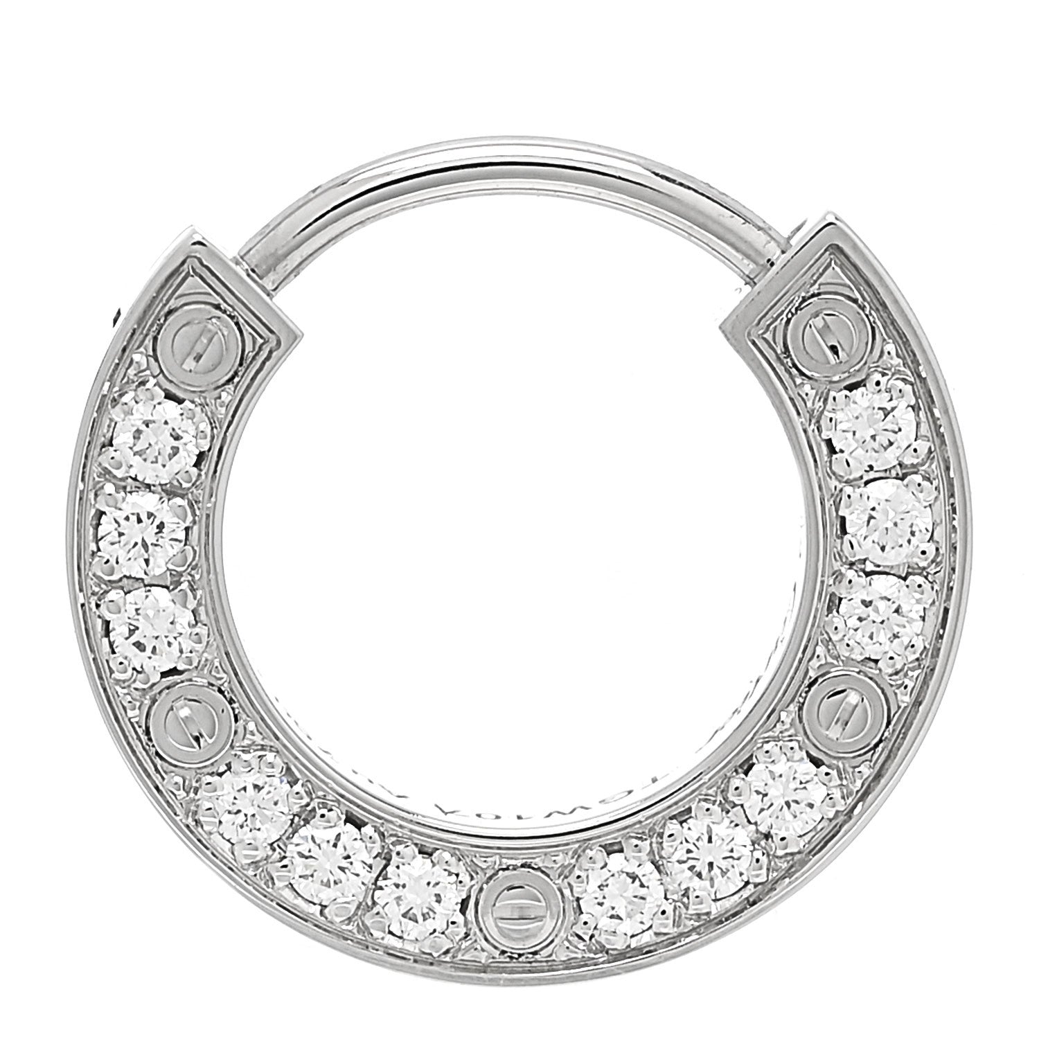 Cartier 18K White Gold Diamond Pave Single LOVE Hoop Earring 1 of 6