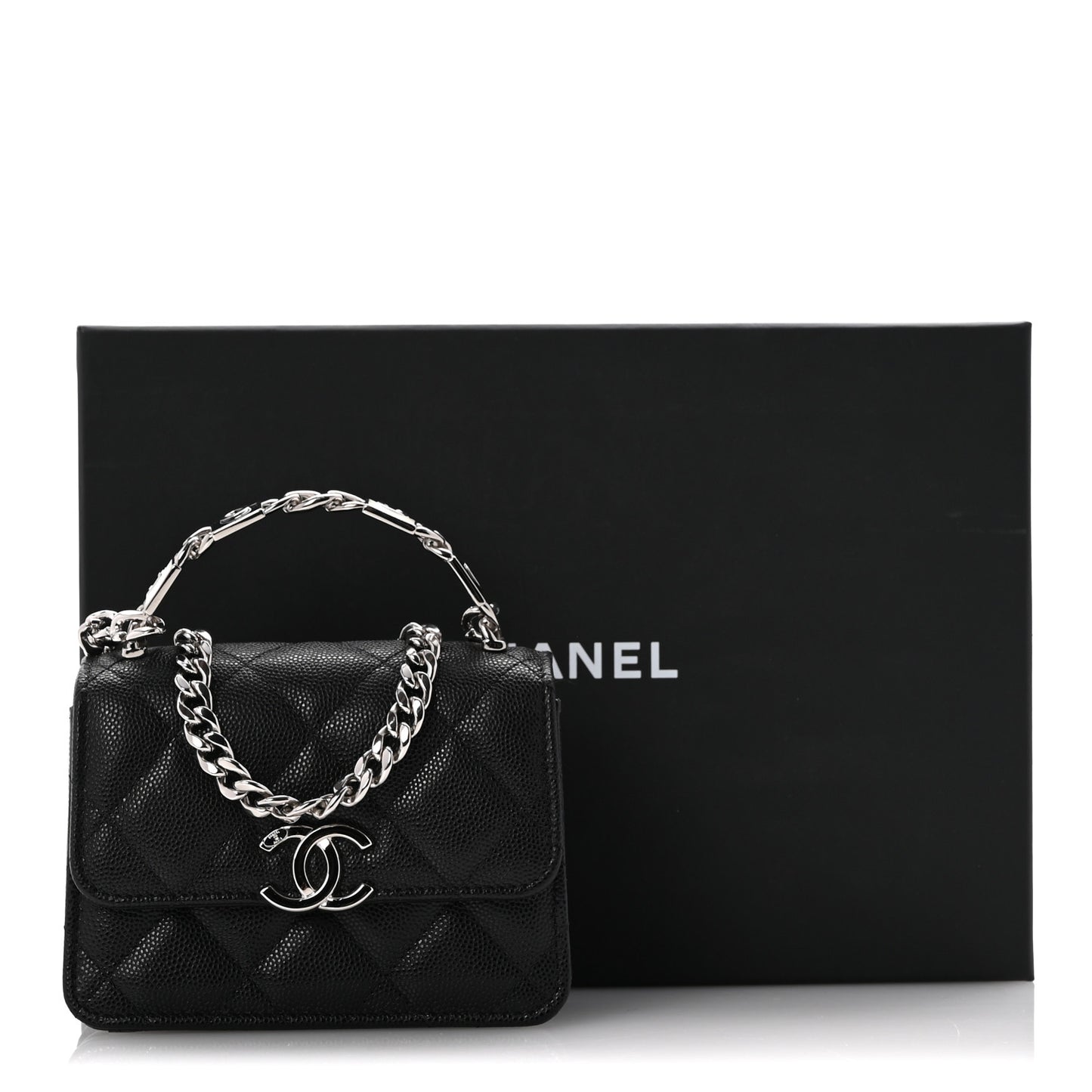 Caviar Quilted Pick Me Up Clutch With Chain Black