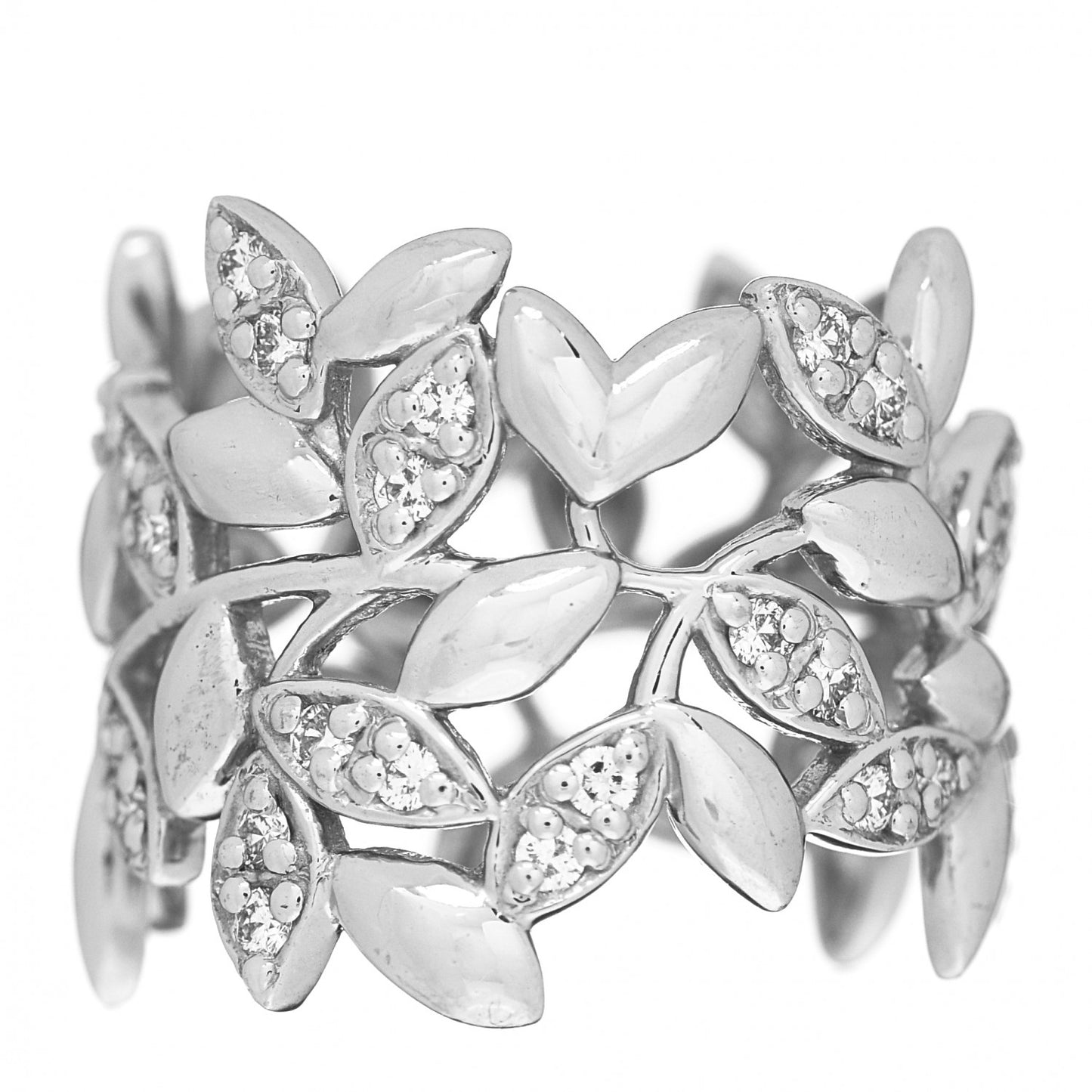 18K White Gold Diamond Paloma Picasso Olive Leaf Band Ring 53 6.25