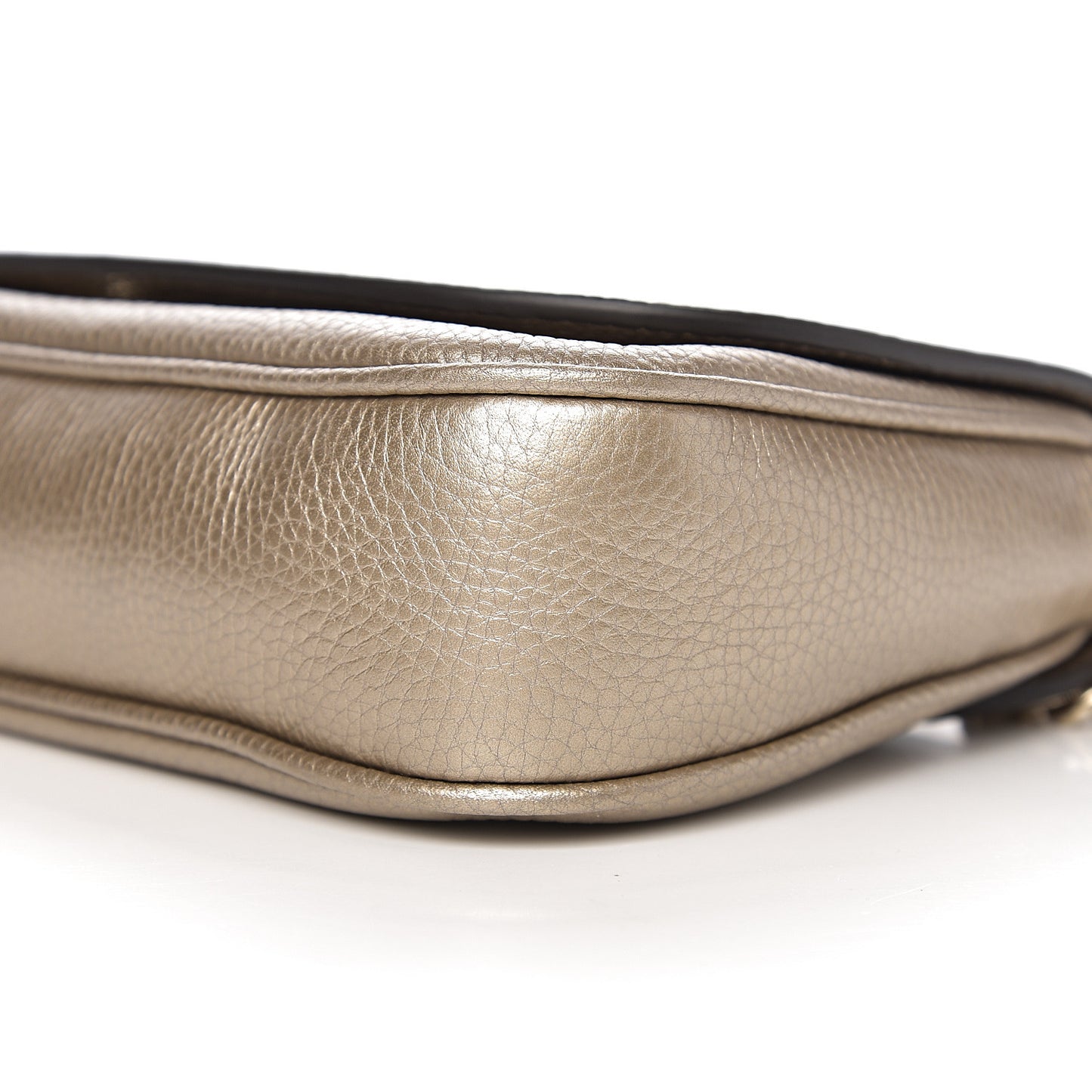 Metallic Pebbled Calfskin Medium Soho Flap Crossbody Golden Beige