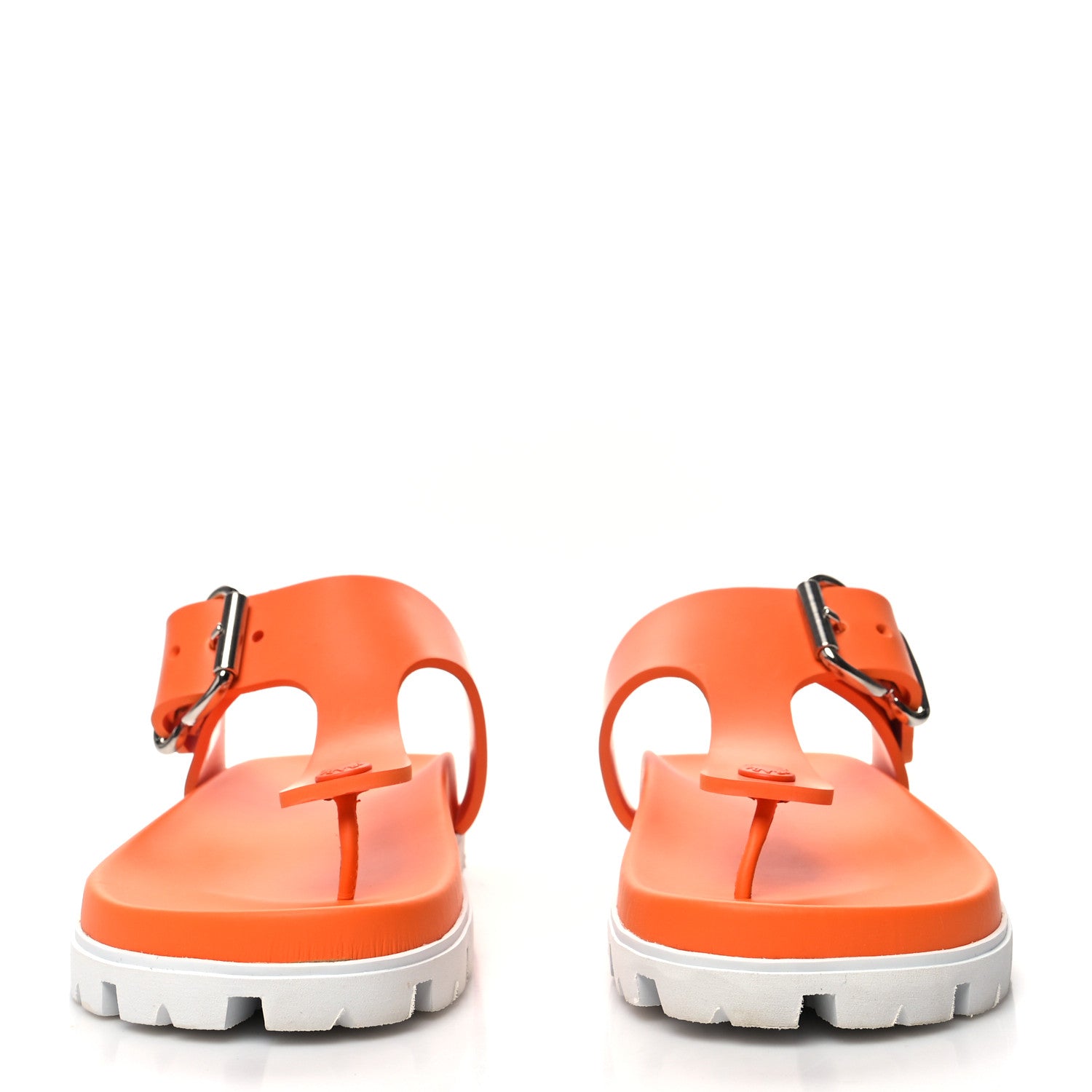 Prada EVA Rubber Buckled Lug Sole 20mm Thong Sandals 41 Papaya 2 of 8