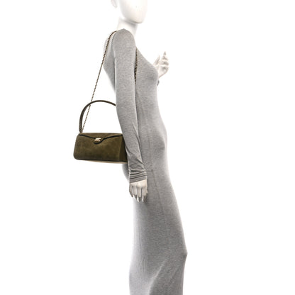 Chanel Suede Quilted Turn Around Clutch With Chain Khaki 2 of 13