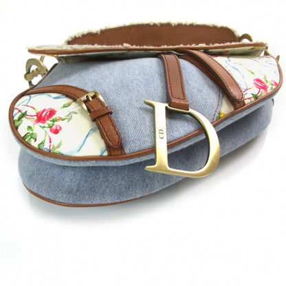 Christian Dior Denim Shearling Floral Saddle Bag 4 of 10