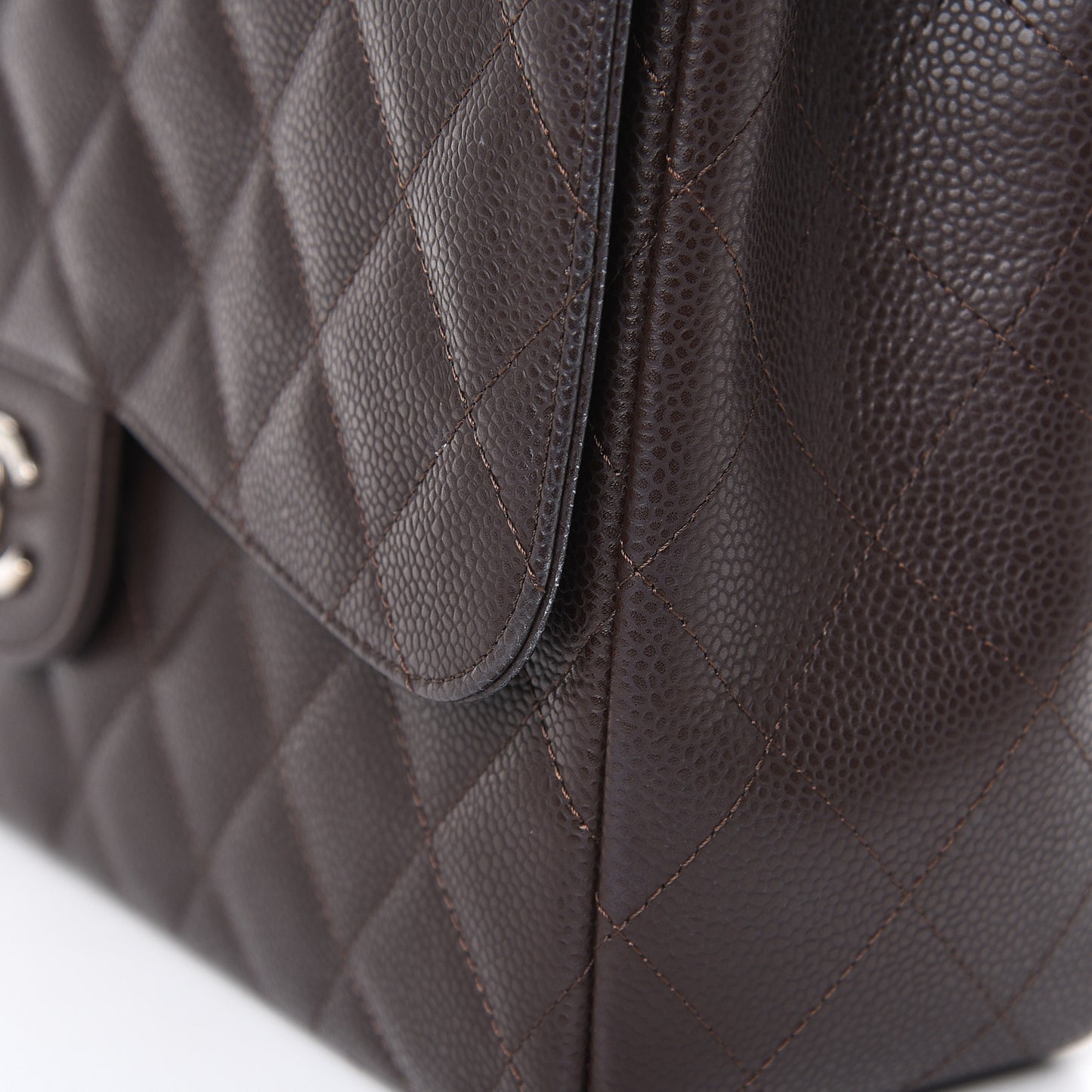 Caviar Quilted Jumbo Single Flap Dark Brown