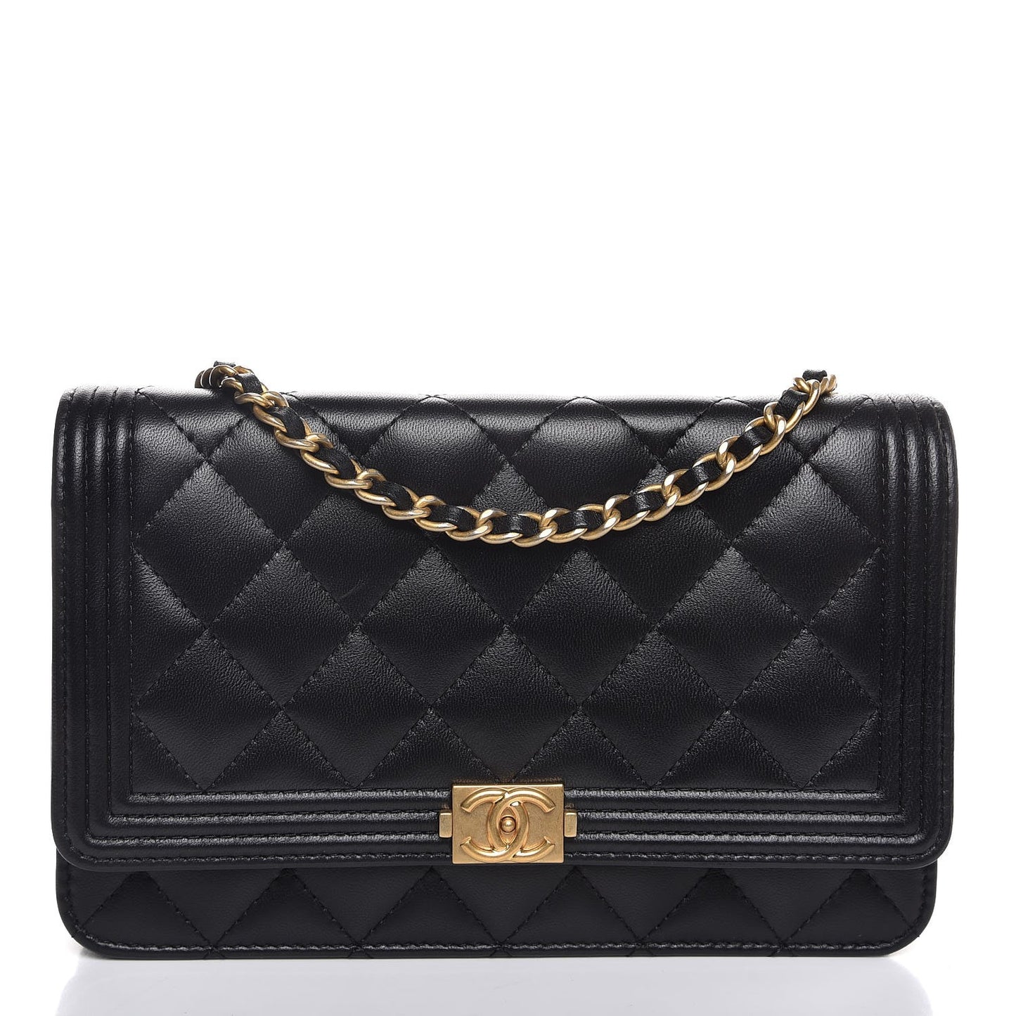 Lambskin Quilted Boy Wallet On Chain WOC Black