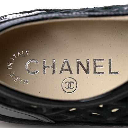 Chanel Patent Grained Goatskin Hollow Out Flower Sneakers 38.5 Black 7 of 10