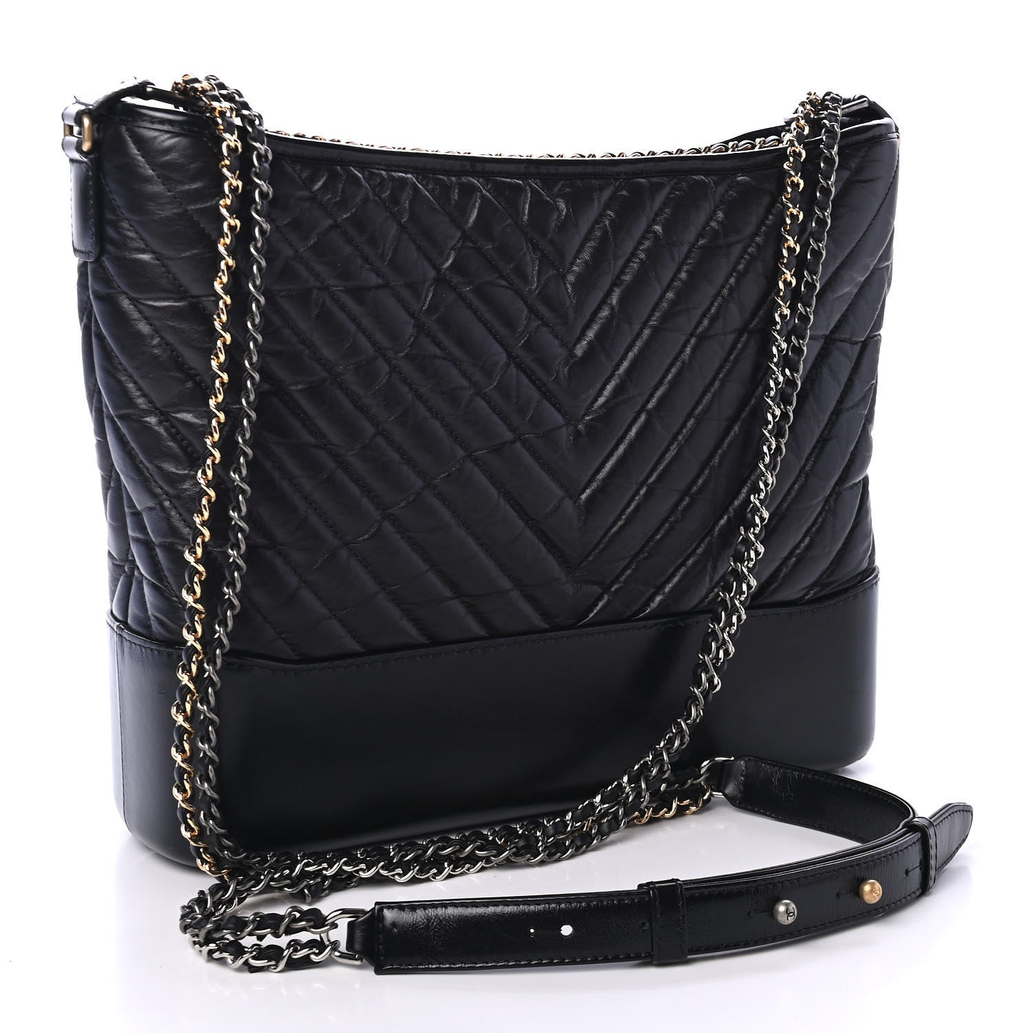 Chanel Aged Calfskin Chevron Quilted Large Gabrielle Hobo Black 2 of 4