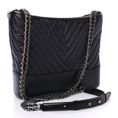 Chanel Aged Calfskin Chevron Quilted Large Gabrielle Hobo Black 2 of 4