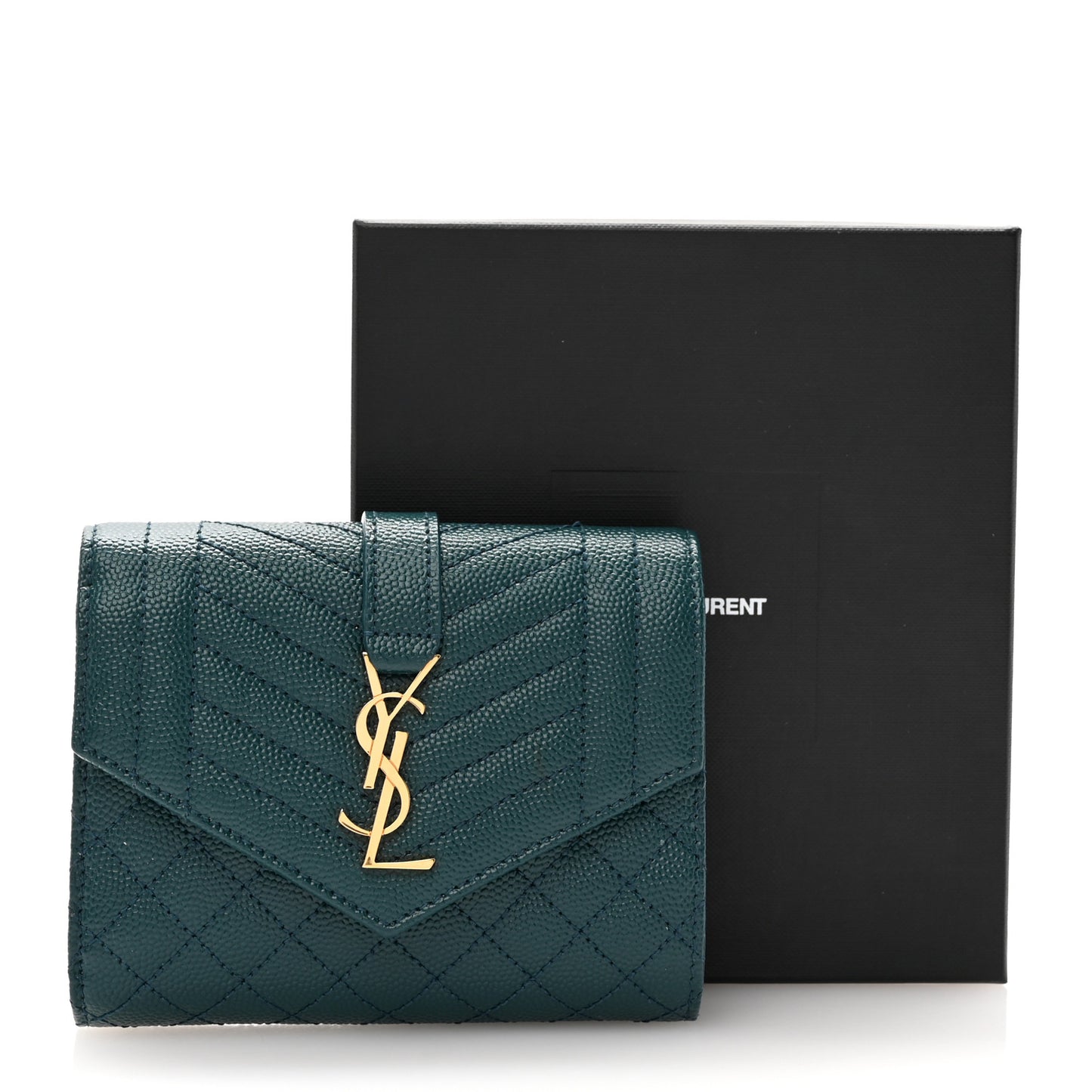 Grain De Poudre Mixed Matelasse Triquilt Monogram Compact Tri Fold Wallet Sea Turquois