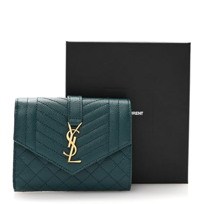 Saint Laurent Grain De Poudre Mixed Matelasse Triquilt Monogram Compact Tri Fold Wallet Sea Turquois 8 of 8