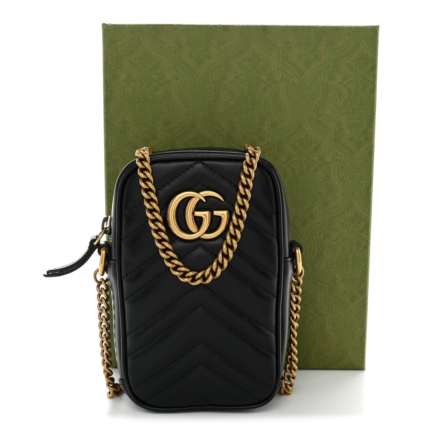 Calfskin Matelasse Mini GG Marmont Crossbody Bag Black