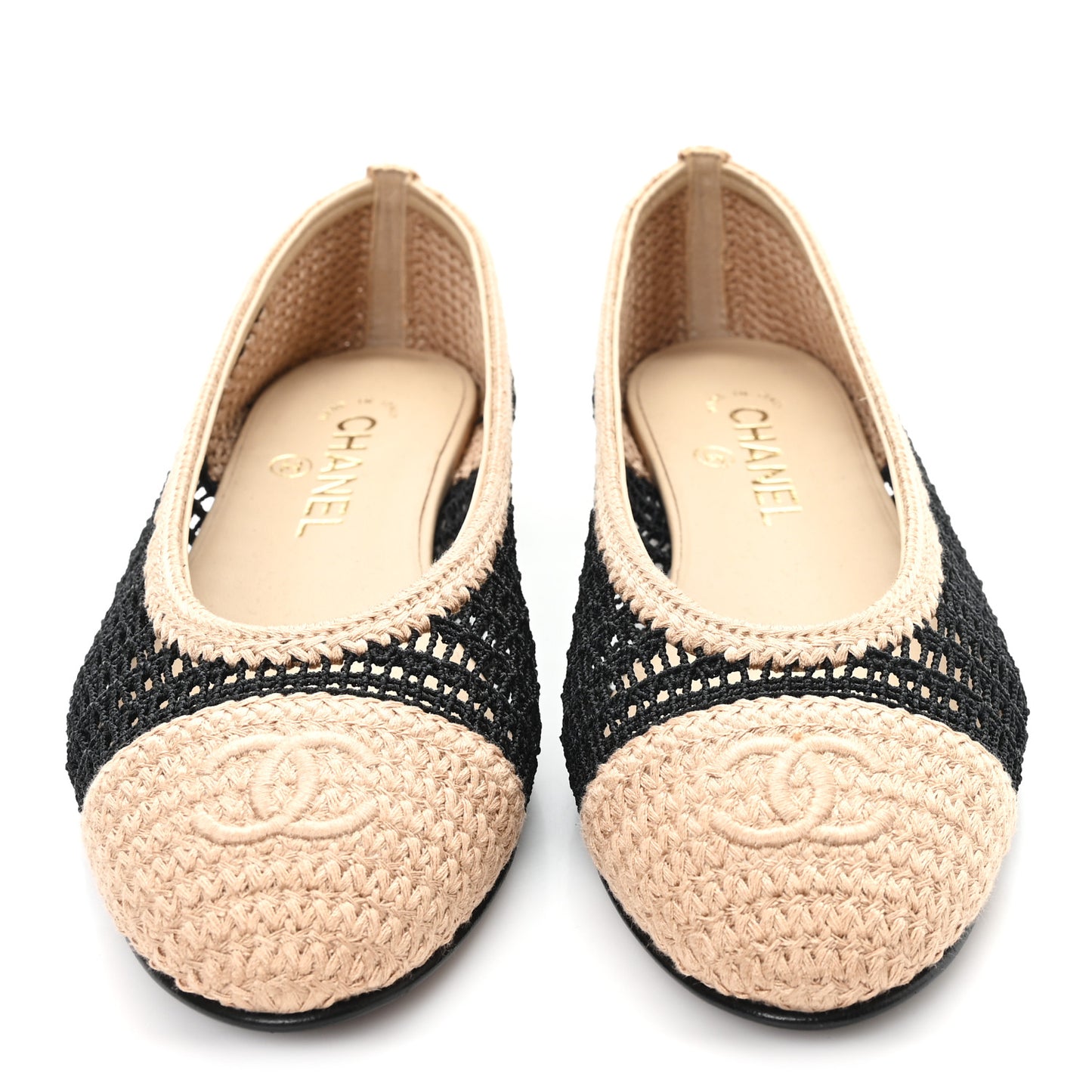 Raffia Cap Toe Ballerina Flats 37.5 Black Beige