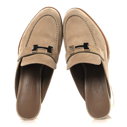 Hermes Suede Goatskin Flore 60 Mules 35.5 Beige 2 of 10
