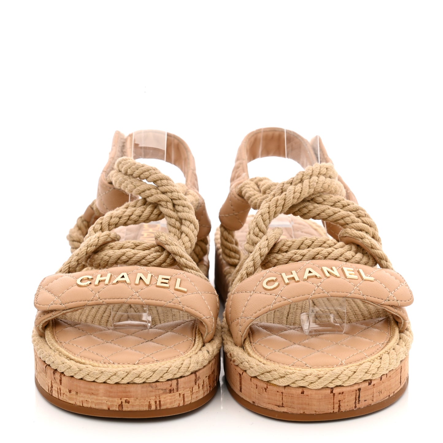 Cord Lambskin Quilted Logo Mules 37 Beige
