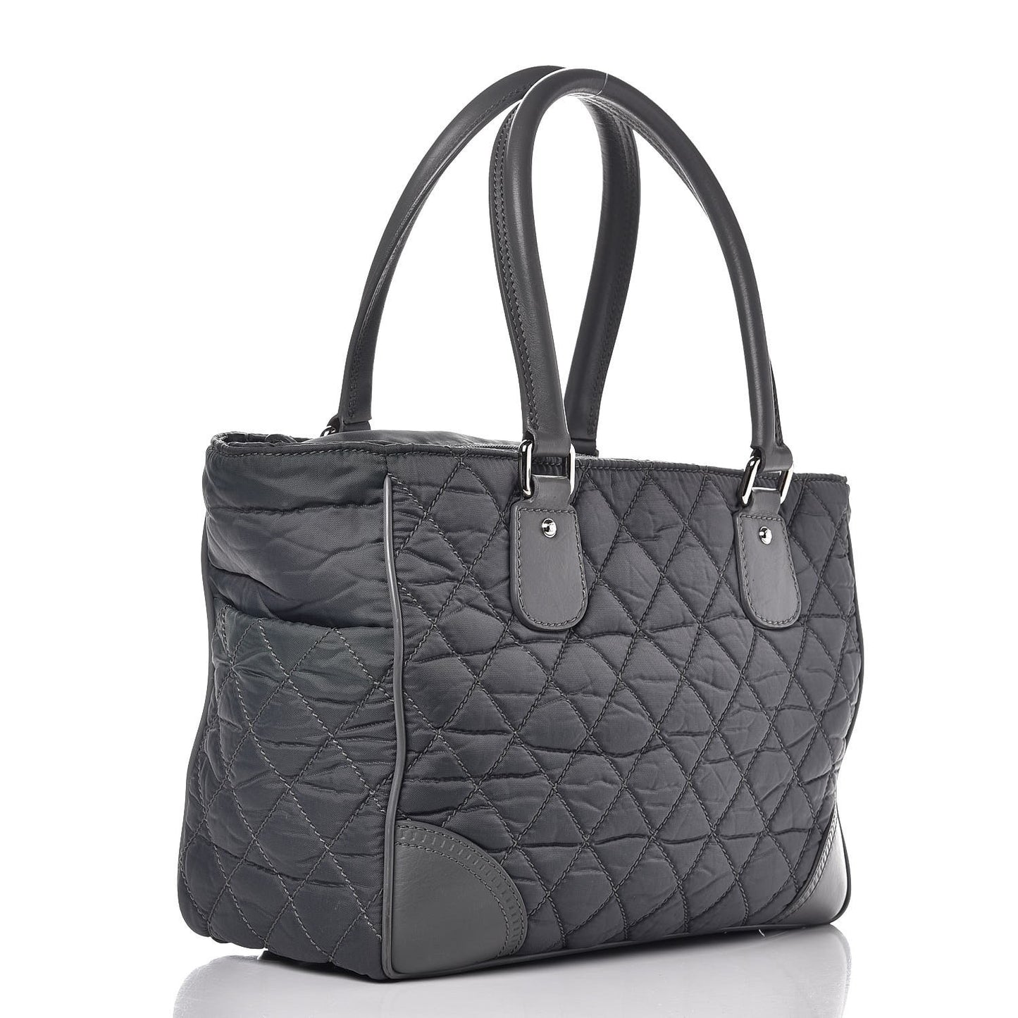 Nylon Calfskin Paris New York Tote Bag Grey