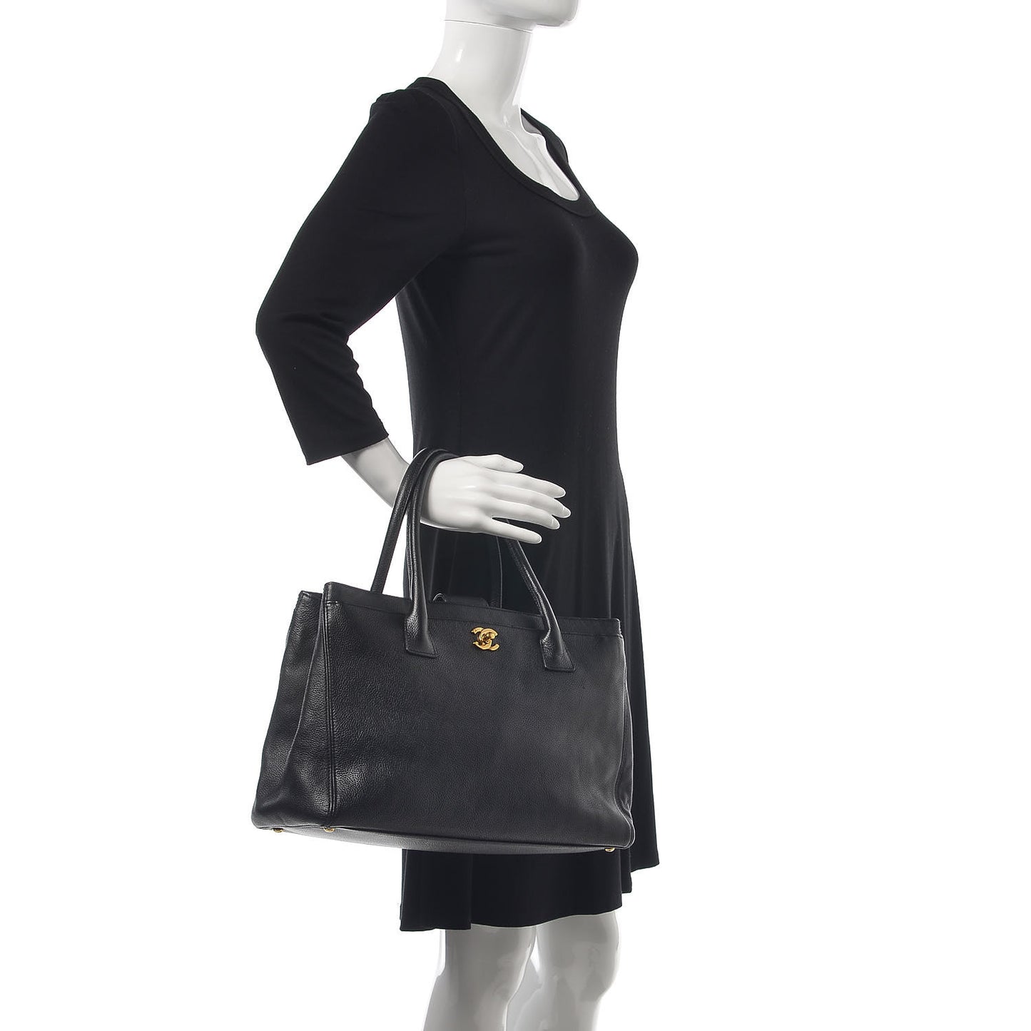Calfskin Cerf Executive Shopper Tote Black