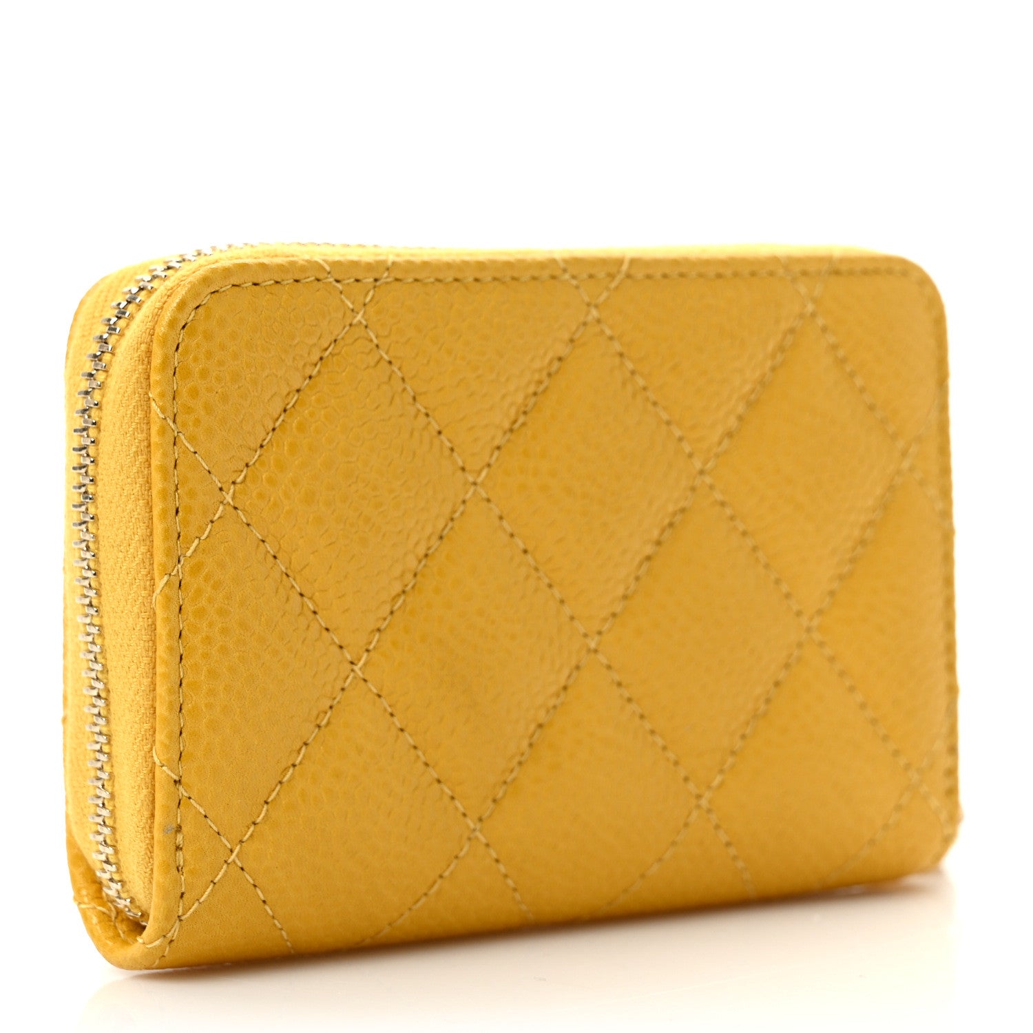 Chanel Caviar Quilted Zip Coin Purse Yellow 3 of 8