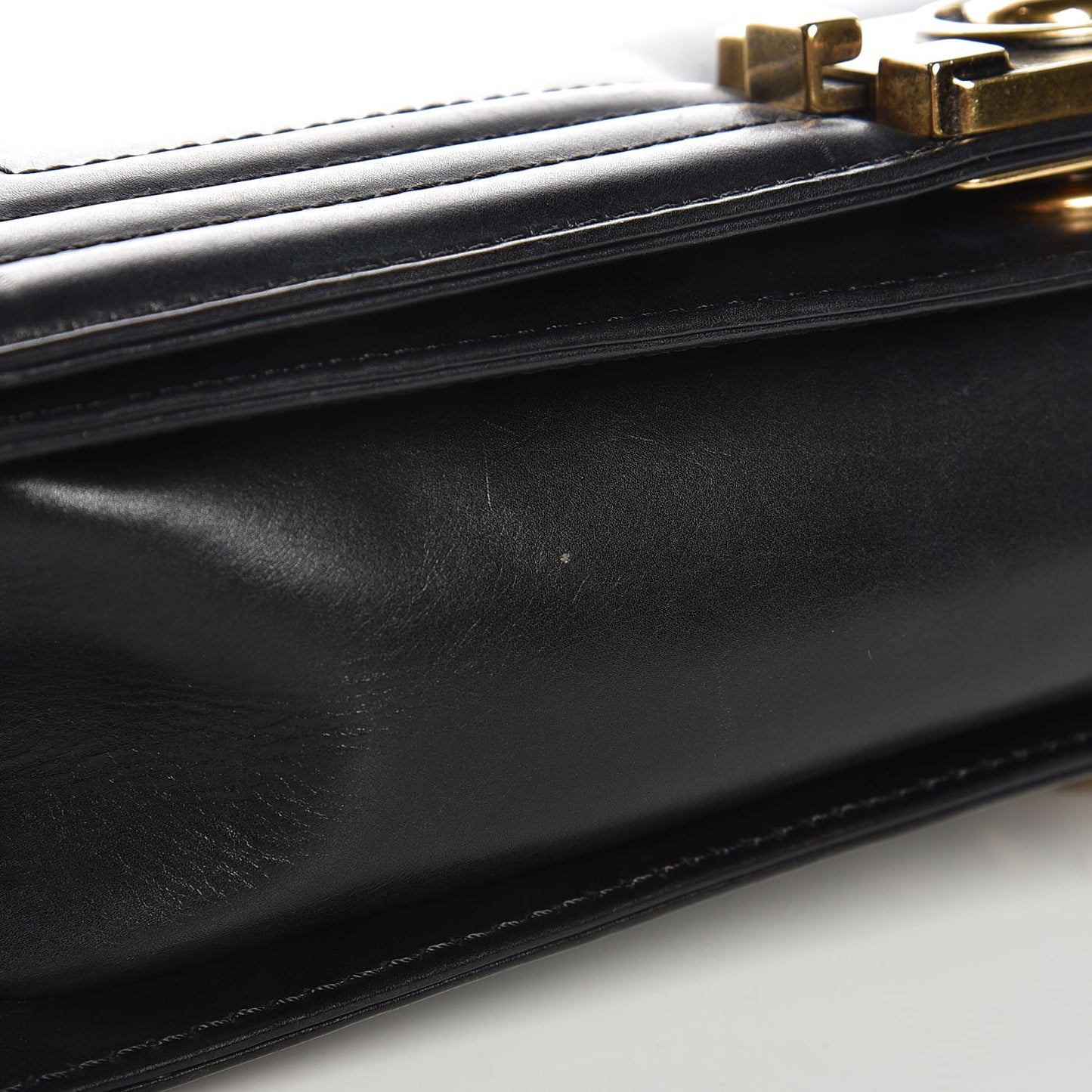 Glazed Calfskin Medium Boy Flap Black