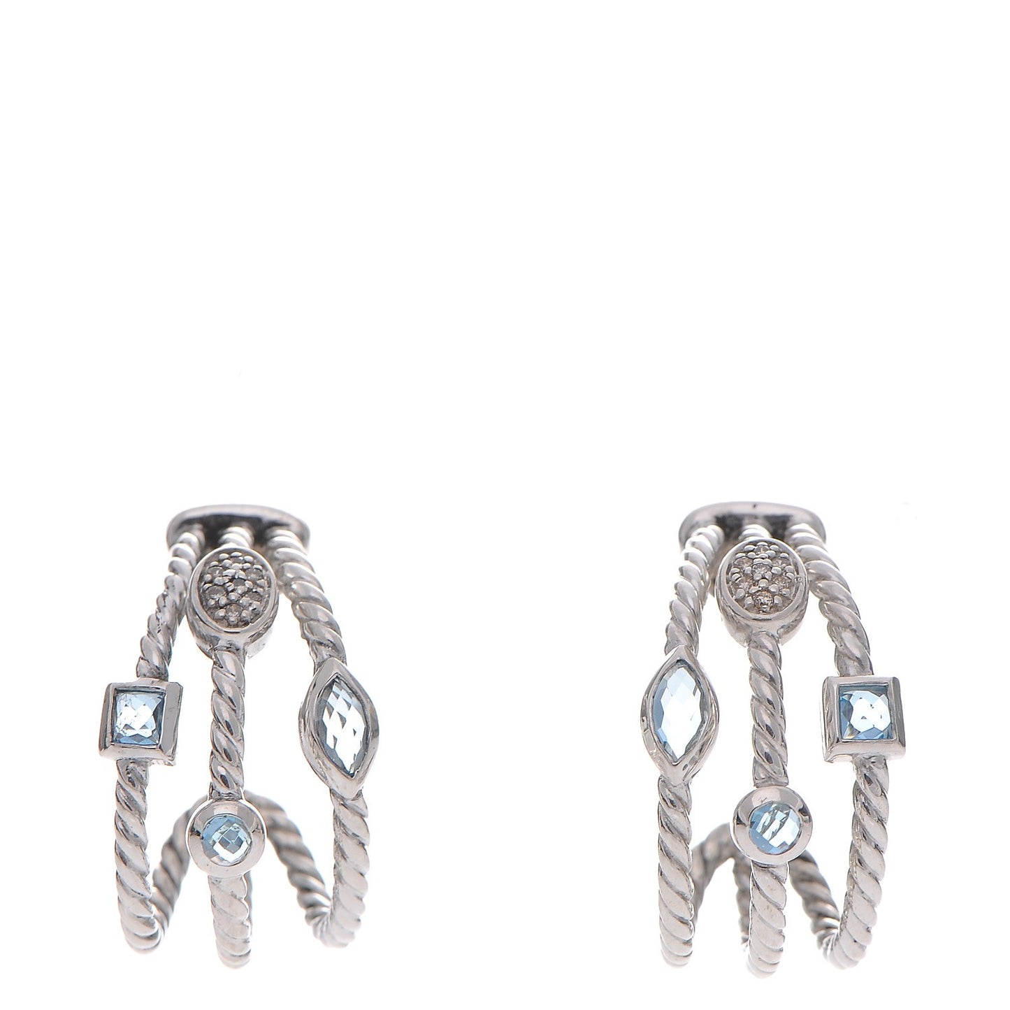 Sterling Silver Diamond Blue Topaz Confetti 3 Row Earrings