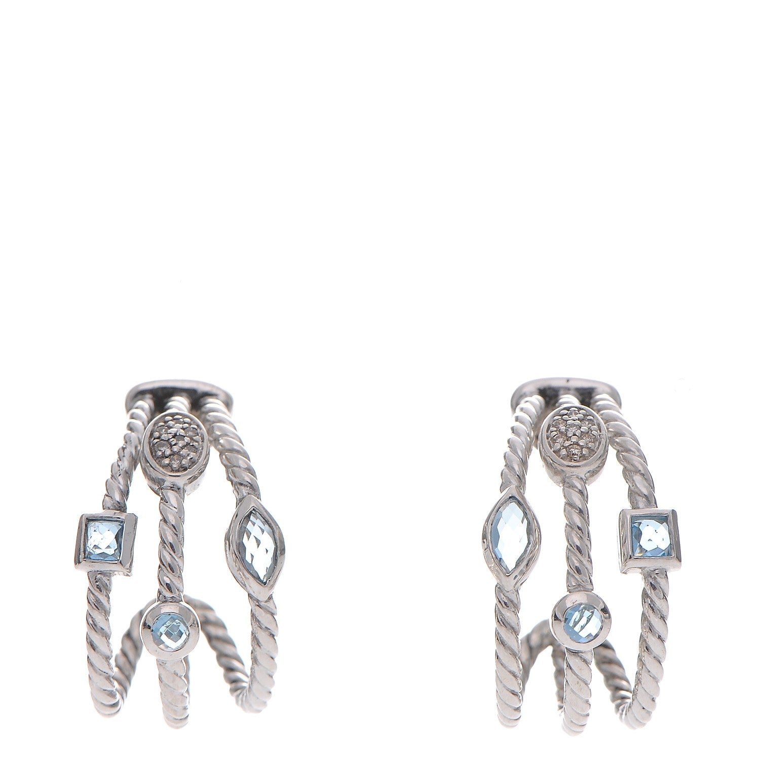 David Yurman Sterling Silver Diamond Blue Topaz Confetti 3 Row Earrings 1 of 4