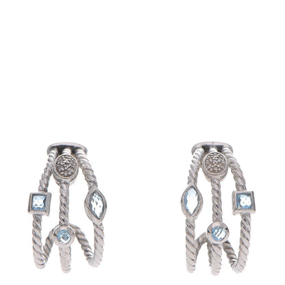 David Yurman Sterling Silver Diamond Blue Topaz Confetti 3 Row Earrings 1 of 4
