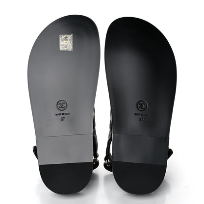 Chanel Grained Calfskin Velcro Dad Sandals 37 Black 6 of 9