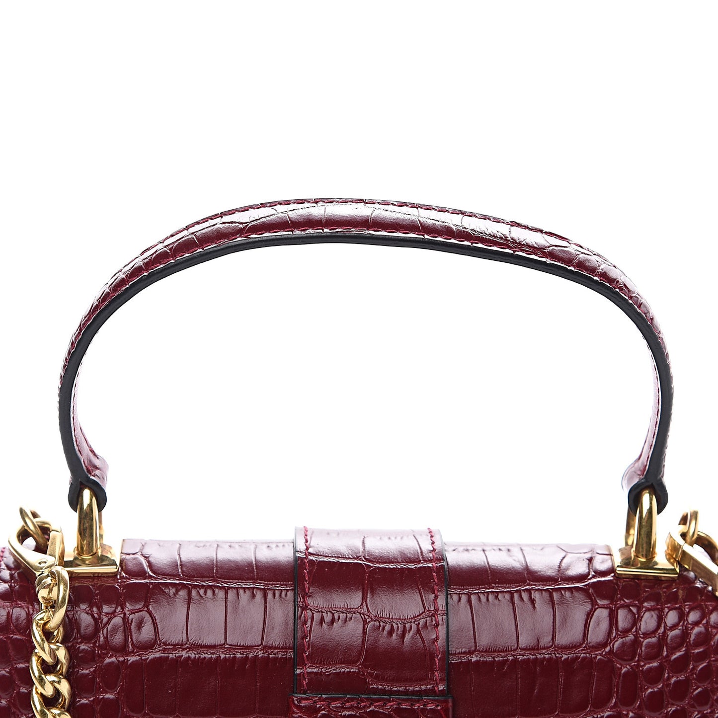 Crocodile Print Calfskin Top Handle Bag Rubino