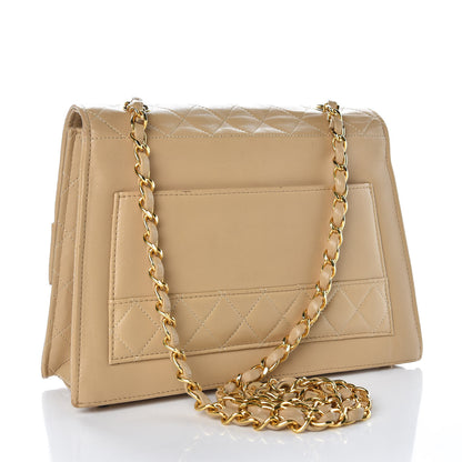 Chanel Lambskin Quilted Trapezoid Shoulder Flap Bag Beige 3 of 11