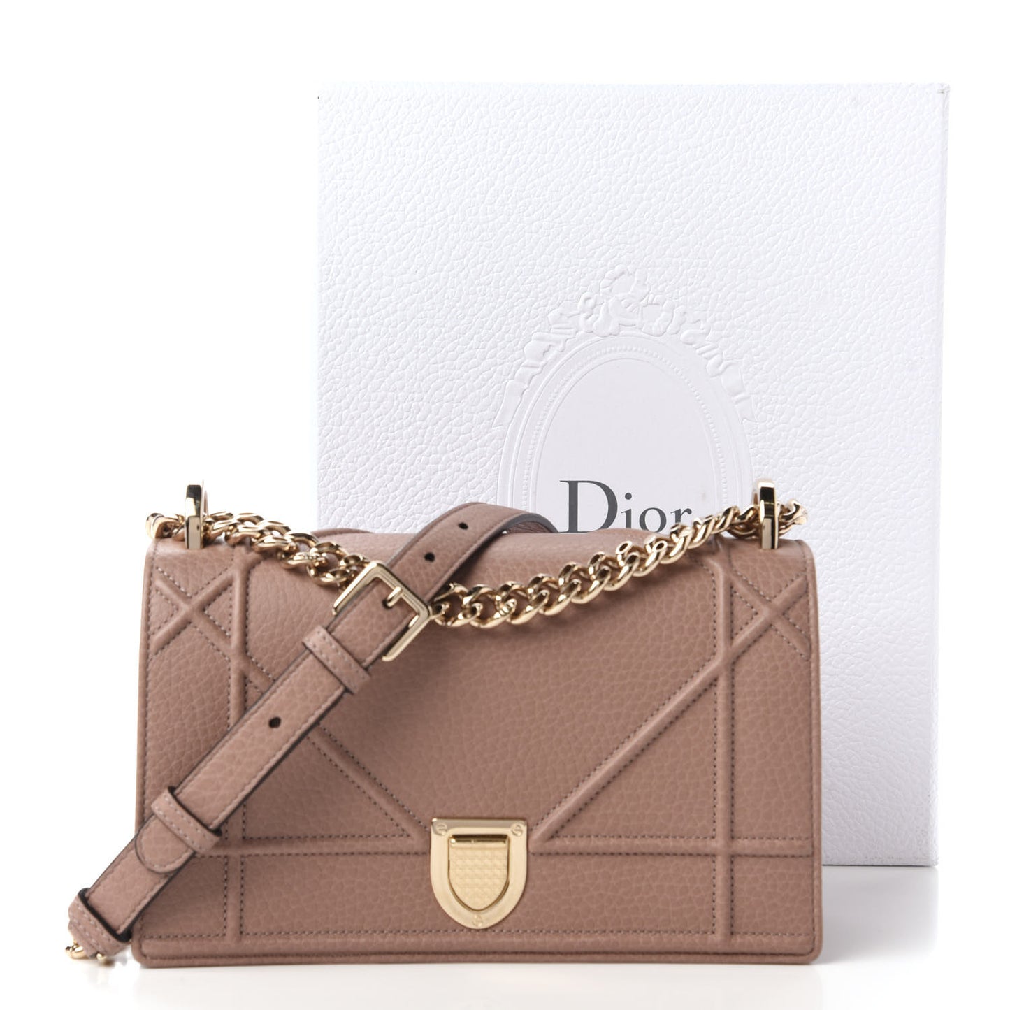 Grained Calfskin Small Diorama Flap Bag Taupe