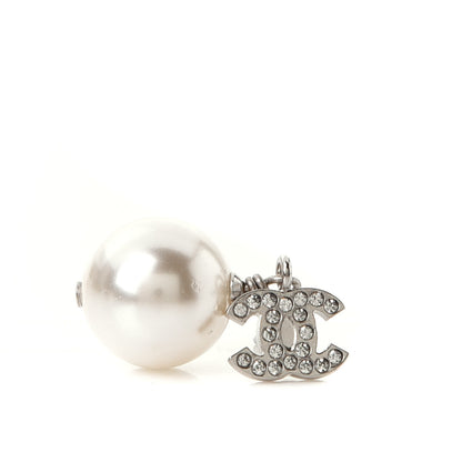 Chanel Crystal Pearl CC Drop Earrings Silver Pearly White 4 of 4