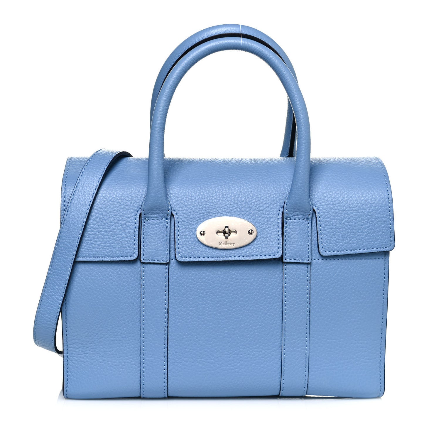 Classic Grain Calfskin Small Bayswater Porcelain Blue